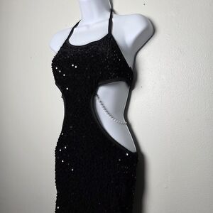 Sequin Backless Cutout Dress With Bead Accents